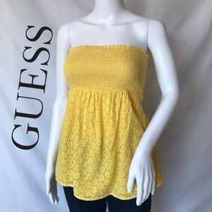 Guess yellow peplum strapless top with bow
